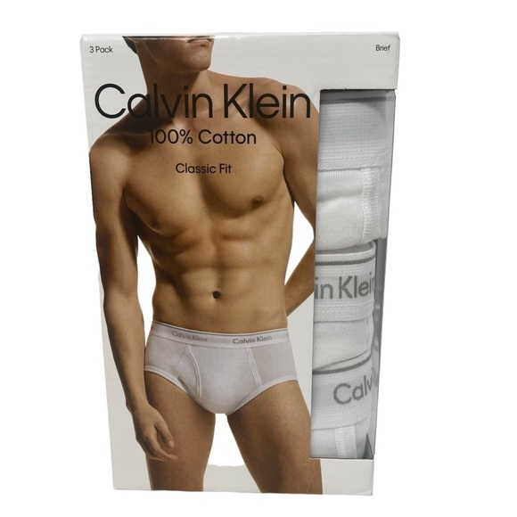 Calvin Klein Mens Size XXL 100% Cotton Classic Fit 3 Pack white Briefs New - Picture 1 of 8
